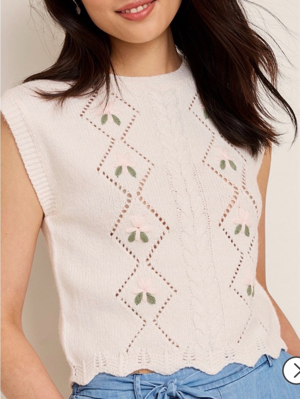 Sincerely Jules Cream Cable Knit Sleeveless Top